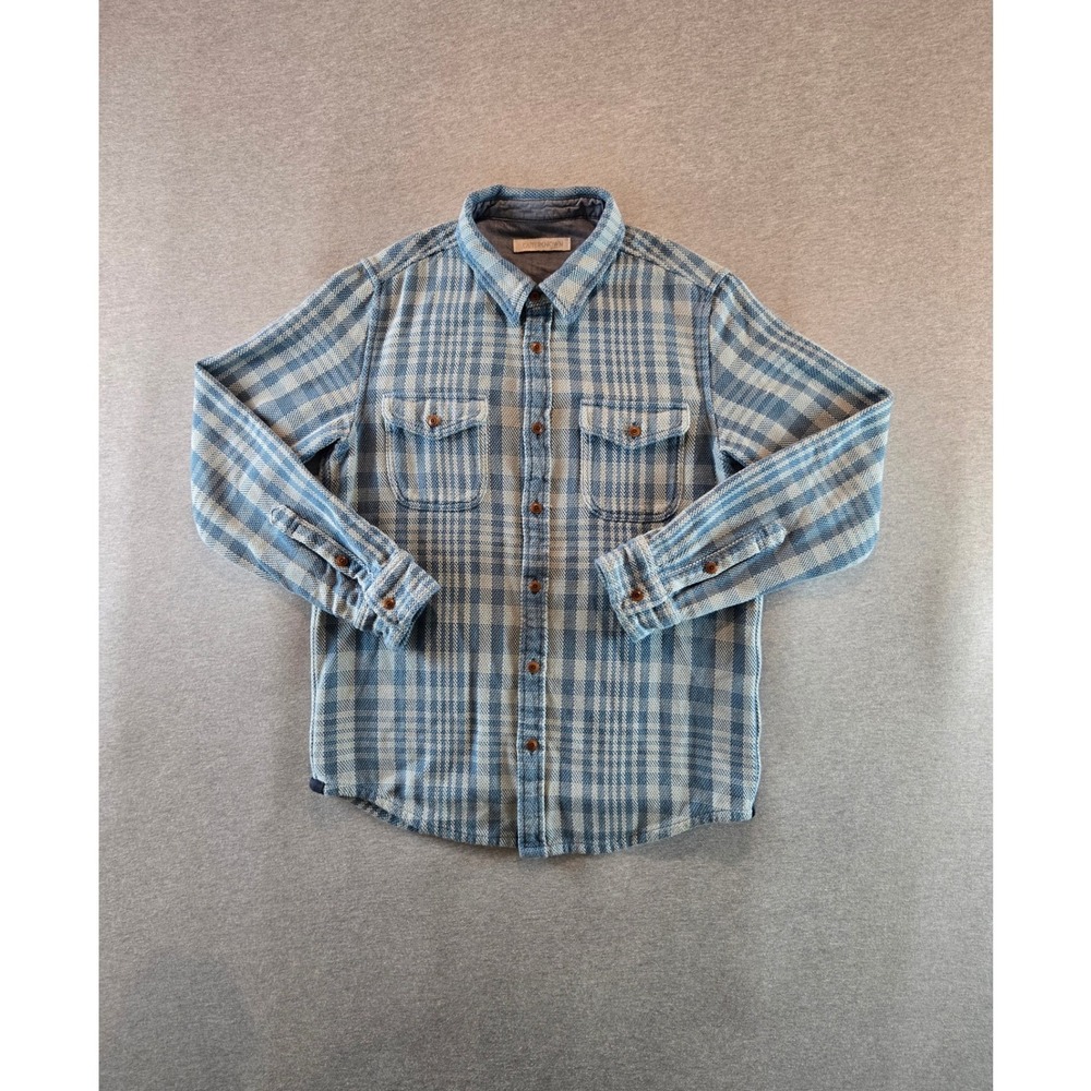 Outerknown Blanket Shirt Mens Medium Adriatic Lucent Plaid Organic Cotton Shirt